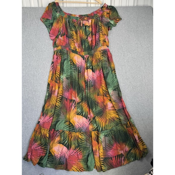Terra & Sky Dress Womens 4X Green Pink Maxi Tiered Tropical Floral Plus Size NEW - Picture 1 of 13